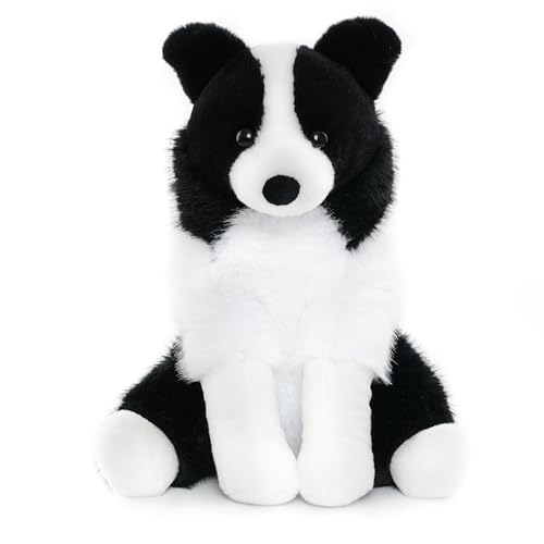 WEIGEDU Border Collie Plüschtier Hund Stofftiere Plüschtiere, 30.5 cm, Weicher Realistischer Schwarz-Weiß Welpe, Kuscheliges Farmtier-Plüschtier für Kinder, Mädchen, Jungen, Geburtstag