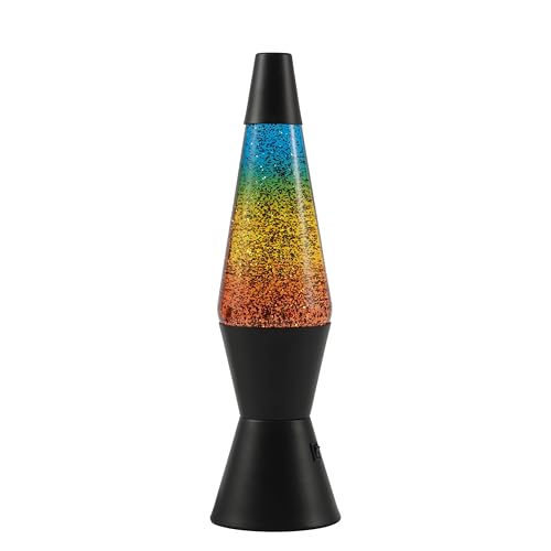 I-TOTAL® - Lámpara de lava LED – Diseño moderno con efecto de burbujas fluidas, bajo consumo, luz LED integrada, 37 cm (Base negra, purpurina arcoíris)