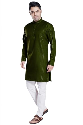 Image of DIVISIVE Men's Self Zari Line Cotton Blend Slim Fit Kurta Pyjama Set