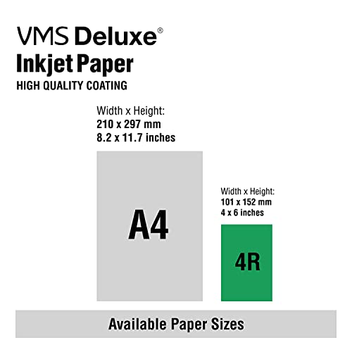 Image of VMS Deluxe 180 GSM A4 Glossy Photo Paper - Water Resistant , Pack of 4 x 20 sheets , Compatible with all Inkjet Printers