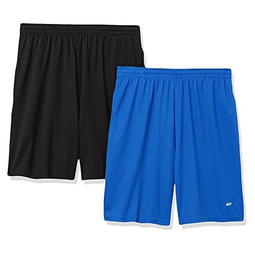 Amazon Essentials Men's Performance Tech Loose-Fit Shorts (Available in Big & Tall), Pack of 2, Black/Royal Blue, Medium