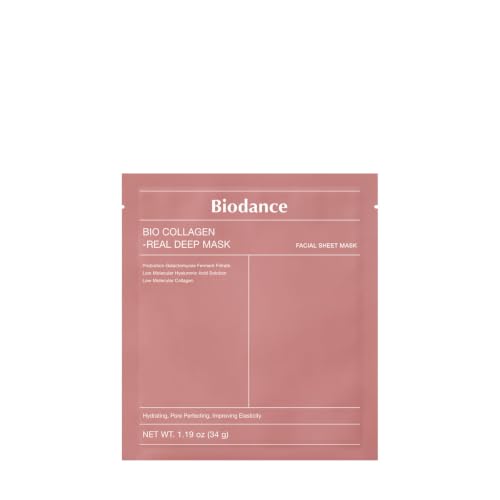 Biodance BioCollagen profunda Mascarilla facial, Hidratante y Reafirmante, Skincare Coreano con Ácido Hialurónico, Niacinamida y Galactomicetos,4 láminas, 34 g.