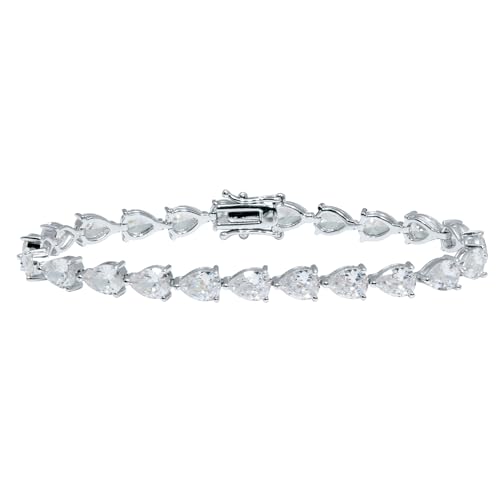 Palm Beach Jewelry 17.04 TCW Pear-Cut Cubic Zirconia Silvertone Tennis Bracelet 7-inch