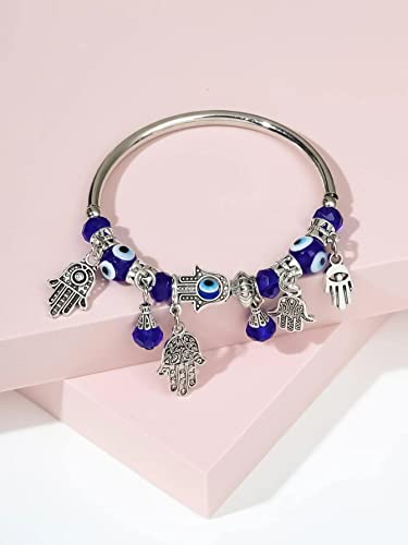 Image of VIEN Blue Beads Evil Eyes Bracelet Hamsa Hand of Fatima Lucky Charm Bracelet