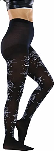 Image of ToBeInStyle Women's Spiderweb & Crawling Spider Print Hosiery Tights & Thigh High Stockings