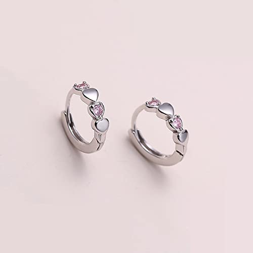 Double Love Heart Cubic Zirconia Small Hoop Earrings for Women Girls 925 Sterling Silver Hypoallergenic Pink CZ Huggie Hoops Cartilage Dainty Jewelry Gifts4