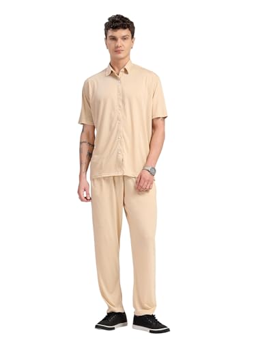 Image of Thomas Scott Men's | Relaxed Fit | Solid | 100% Polyester | Co-Ord Set With Short Sleeves & Spread Collar