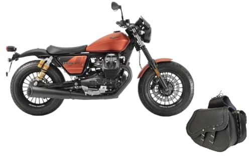 WinNet Coppia di Borse laterali Rigide in Pelle a Bisaccia per Custom compatibili con Moto Guzzi V9 Roamer Bobber sport 850