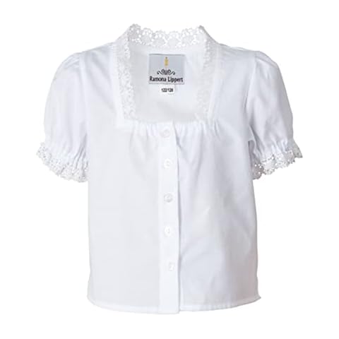 Ramona Lippert® - Kinder Trachtenbluse - Bluse Lara - Weiss - Mädchen Trachtenmode - Größe 86 Bis 164 - Fesche Bluse Für Mädchen (134/140) Cover
