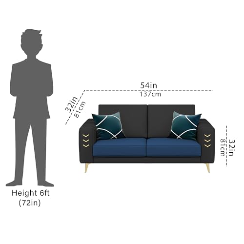 Image of Casaliving Falco 2 Seater Sofa Set for Living Room (Blue Black Fabric) Premium Fabric Sofa