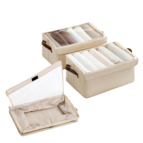 Paquete de 2 organizadores de almacenamiento de armario grande con tapas, cajas plegables de almacenamiento de ropa, organizadores de cajones con acero para ropa, jeans, camisetas, calcetines, ropa