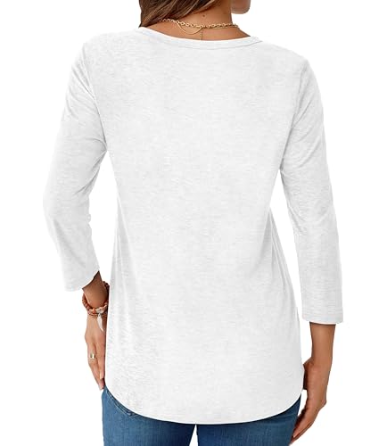 Womens Tops 3/4 Sleeve Shirts Round Neck Casual Blouses Basic Loose Fit Pullover Tshirts4