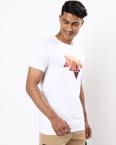 Image of Bewakoof Men's Printed 100% Cotton T-Shirt - Regular Fit, Round Neck, Half Sleeves