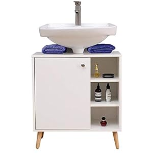 Vanity Unit voor badkamer 62 (L) x32x67 kast onder wastafel voor keuken in hout met deur voor witte planken in vintage…