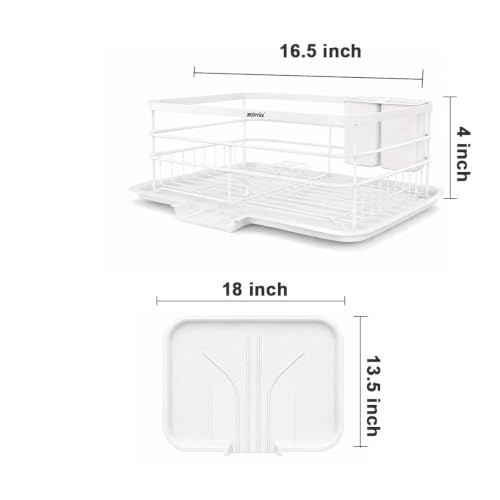 Image of ZOLMIX Dish Drying Rack, Dish Drainer Basket with Drainer Tray, Utensils Drying Rack Anti-Rust Detachable Cutlery Holder, Bartan Basket with Drain Tray, Kitchen Utensils Organizer, White (42x32x13 cm)