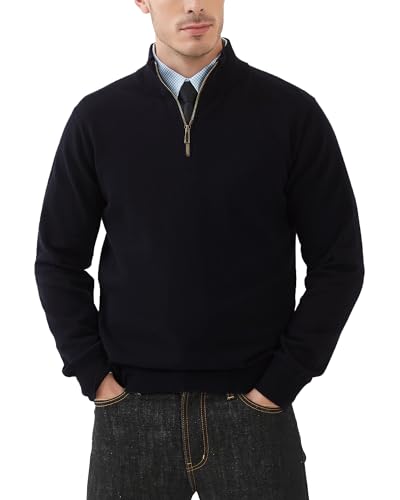 Kallspin Men's Quarter Zip Sweater Pullover Pure Cotton Long Sleeve Sweater Knit Lightweight Casual Business Style
