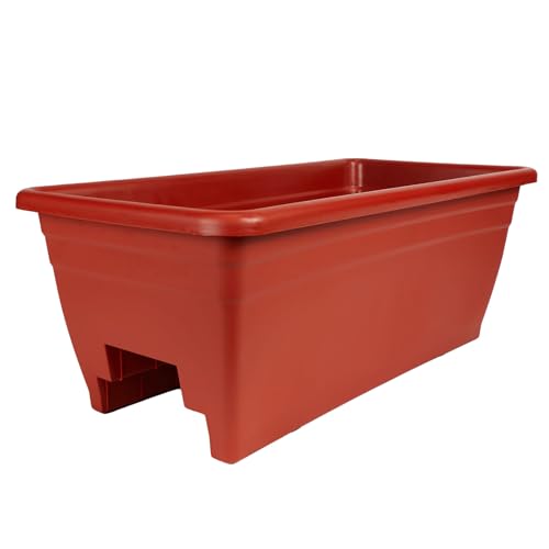 The HC Companies Deck Railing Planter Box w/Removable Drain Plugs - Lightweight & Weatherproof Plastic Flower Box - Balcony Planters for Railing and Fence (24”, Clay)