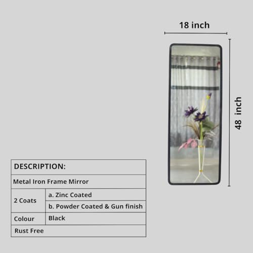 Image of Modern Elegance Rectangular Wall-Mounted Mirror Metal Framed Wall Mirror Bathroom Mirror Living Room Mirror Home Decor Mirror 18 x 48 Inches Black MF 100