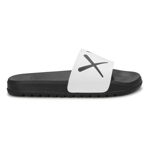 Image of PERY-PAO Sliders Mens White, Sky Blue Stylish Printed Flip Flop & Slippers