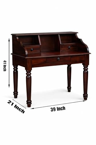 Image of Sheesham Wood Study Table with 3 Drawers Storage for Study Room Home and Office (Assemble- Do It Yourself) Color -Mahoghany Brown Finish (moghny)