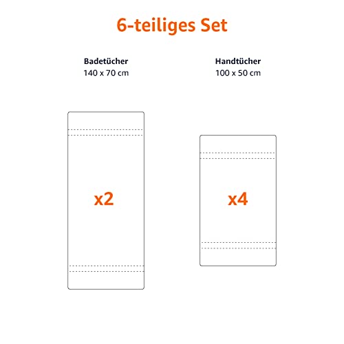 Amazon Basics – 6 Stück Handtuch-Set für Badezimmer, lichtbeständig, 100 % Baumwolle, weich und saugfähig, 2 Badetücher und 4 Händehandtuch, Schwarz – Bild 6