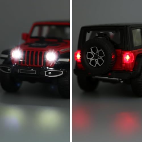 Image of Rubicon Wrangler Toy Car for Kids Collection 1:24 Scale Diecast Metal Model Car with Light Sound Pull Back Openable Door