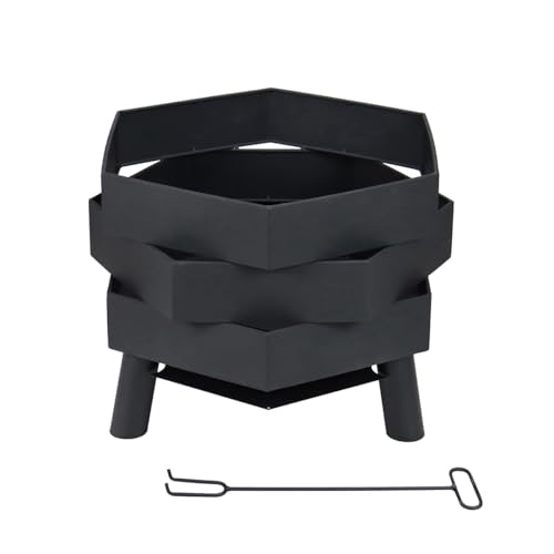 Brasero de jardin hexagonal 46cm noir résistant rouille avec tisonnier