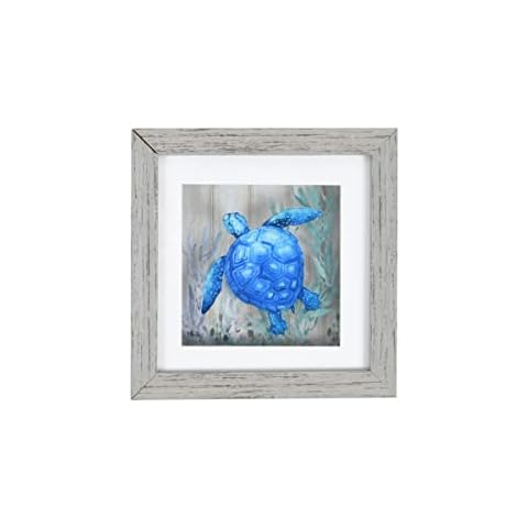 Blue Sea Turtle 9.5" x 9.5" Coastal Framed Printed Glass Wall Art Cover