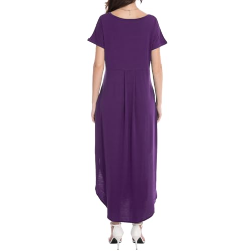 Image of Matchstick Women's Flowy Maxi Dress V-Neck Relaxed Loose Fit Short Sleeve Casual Sundress with Pockets Side Split Beach Dress