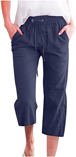 loinrodi Women's Capri Pants Loose Soft Drawstring Cotton Linen Causal Lounge Pants with Pockets