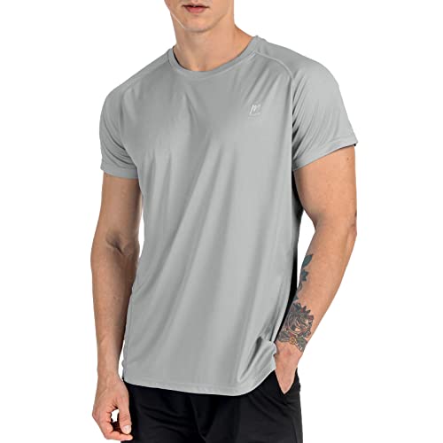 Men's UPF 50+ Sun Protection Shirts, Short Sleeve Swim Tee Shirt Quick Dry Rash Guard Workout Athletic Hiking Running T Shirt Grey - Main Image