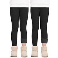 Auranso Girls Winter Warm Cotton Fleece Lined Leggings Thick Thermal Tights Pants Pack of 2, 7-8 Years Black
