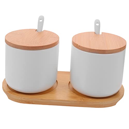 KICHOUSE Fine Craftsmanship Condiment Jars Ceramic Spice Jar Set Seasoning Storage Bottles Tray Home Restaurant Use