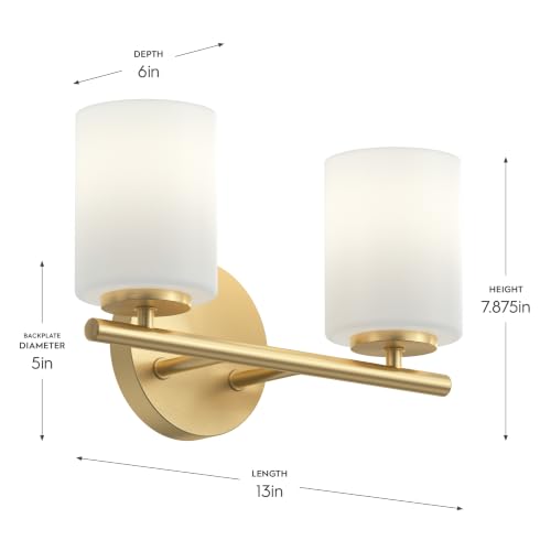 Image of Progress Lighting Replay 13 Inch 2-Light Vanity Light, Transitional, Brushed Gold with Etched Glass Shades, (7.875 inch H x 13 inch W x 6 inch D), P2158-191