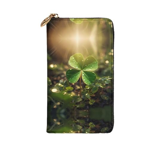 Stylish Clover in the sun Printing Leather Wallet - Long Clutch for Women, RDurable Material, 12 Card Slots, Zipper Compartments2