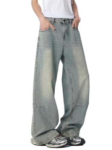 Men's Loose Jeans Blue Y2k Straight-Leg Wide-Leg Pants Street Retro Casual Jeans