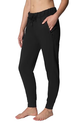 Yogalicous Womens Jogger High Rise Workout Side Pocket Pants with Drawstring - Black - Small