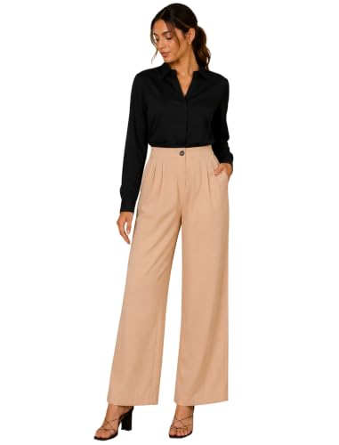 Image of FYLTR Women's Stretchable High Waist Wide-Leg Front Pleated Formal Trouser