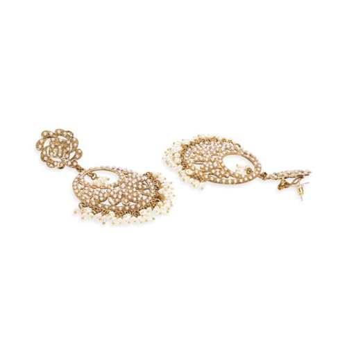 Image of Rubans Chandbali Earrings Kundan Pearl Beads Traditional Wedding Jewellery for Women & Girls