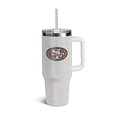 The Memory Company Vaso de acero inoxidable con licencia oficial de la NFL de 40 onzas, vaso de viaje aislado de doble pared con asa y tapa con pajita, diseño de diamantes de imitación de cristal