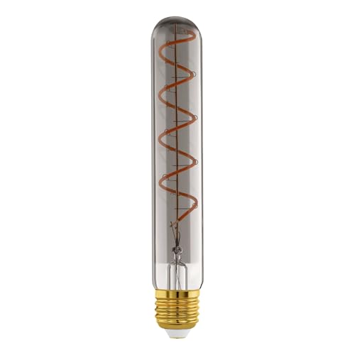 Eglo Bombilla LED E27 regulable, foco en espiral en forma de varilla, tubo led vintage en diseño retro, cristal ahumado, 4 vatios, 50 lúmenes, blanco cálido, 1700k, luz Edison T30, Ø 3 cm