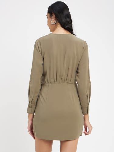 Image of Madame Solid Olive Dress for Women