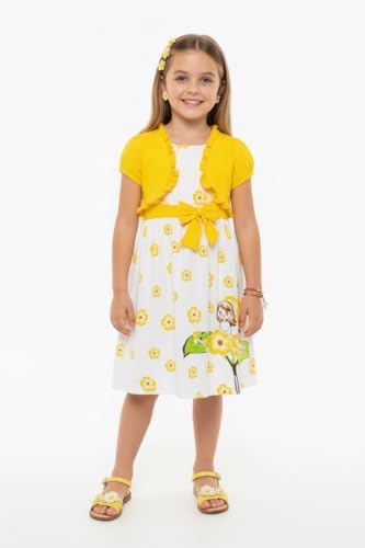 Image of ToBeInStyle Girls Two Piece Short Sleeve Dress and Matching Bolero Crop Cardigan Assorted Prints Cotton Blend Summer Outfit