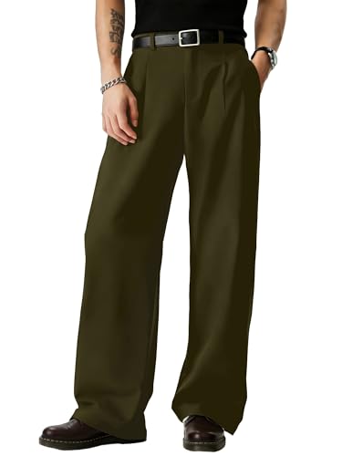 Image of JMIERR Mens Baggy Casual Dress Pants Lightweight Pleated Old Money Wide Leg Pants Loose Relaxed Fit Trousers