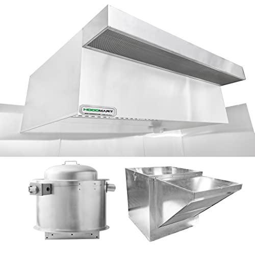 HOODMART 9’ Restaurant Hood System with Fire Suppression and PSP Makeup Air | Type 1 Range Hood for Commercial Kitchens | Stainless Steel Food Equipment Made in USA