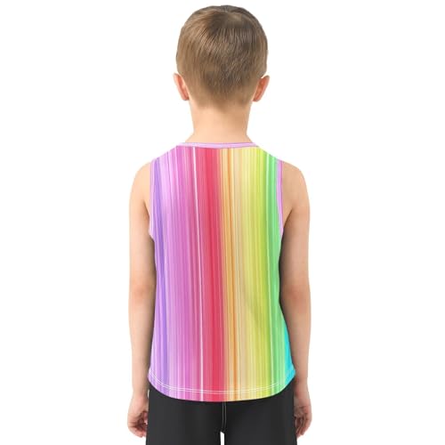 Boys Tank Top Shirts Colored Stripes Rainbow Sleeveless T-Shirts Crew Neck for Kids Clothing Children3
