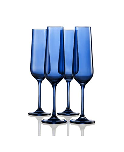 GODINGER Champagne Glasses, Stemmed Champagne Flutes, Champagne Glass Set, Navy, 7oz, Set of 4 - Made in Europe