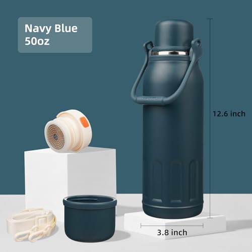 Image of Konokyo 50oz Thermos for Cold Drinks, Insulated Water Bottle, Navy Blue