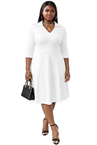 Image of FANDEE Plus Size Midi Dress for Women - Printing Summer Dresses for Wedding Guest Cocktail Party 3 /4 Sleeve V Neck(L-5XL)