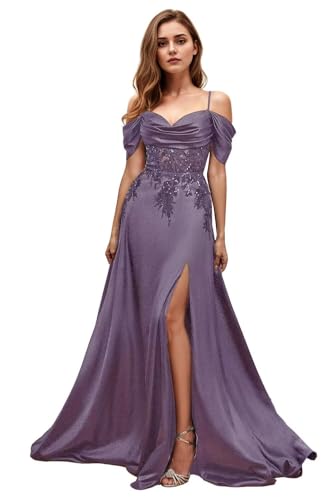 A-line Lace Appliques Spaghetti Sleeves Formal Evening Gowns for Women Long Wedding Guest Dress with Slit